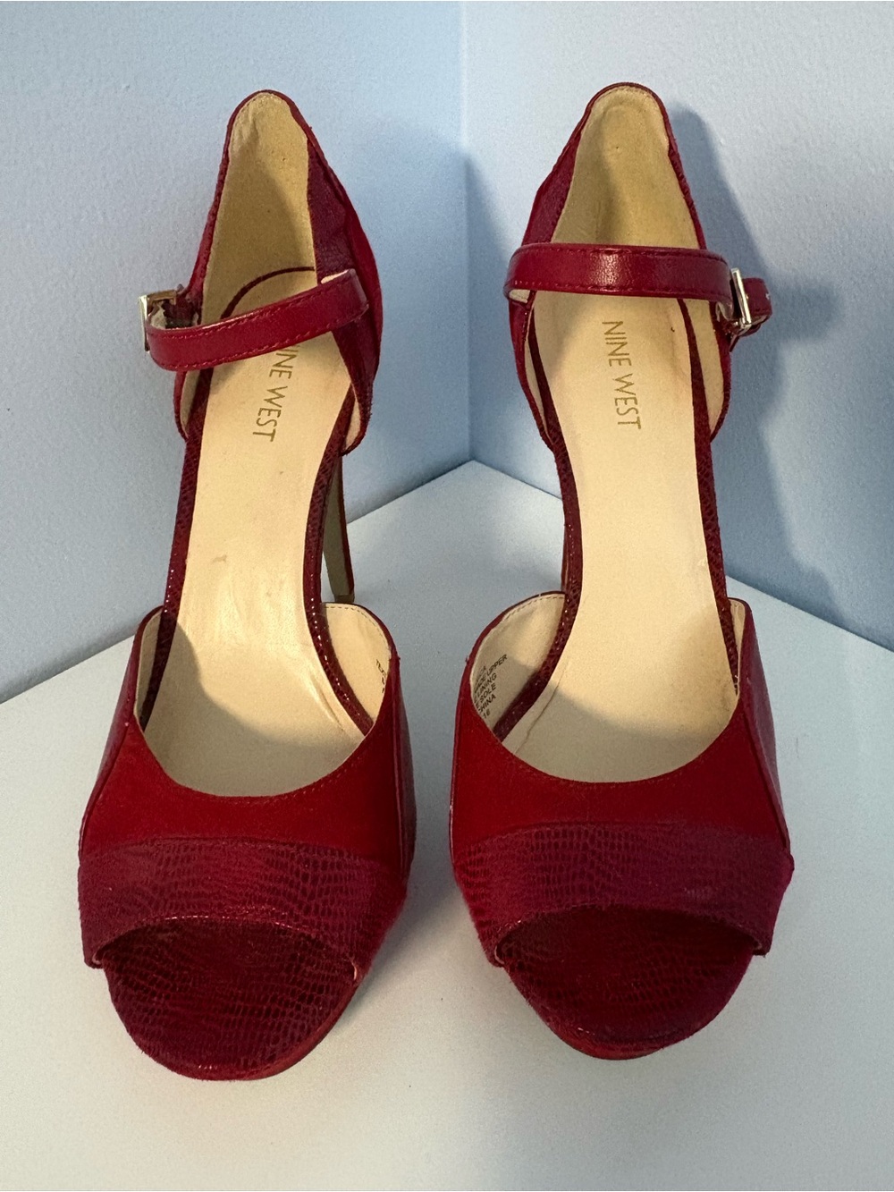 NEW Nine West Redish Hot Pink Open-Toe Suede & Leather Ankle-Strap Heels 8.5